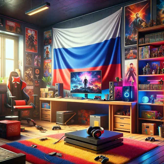 stanza da gaming russa con una console russa